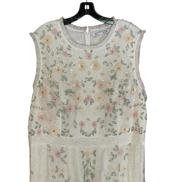 Mac Duggal Size 20 NEW 9137 Ivory Embroidered High Neck Sleeveless Ruffled Gown - Picture 10 of 11